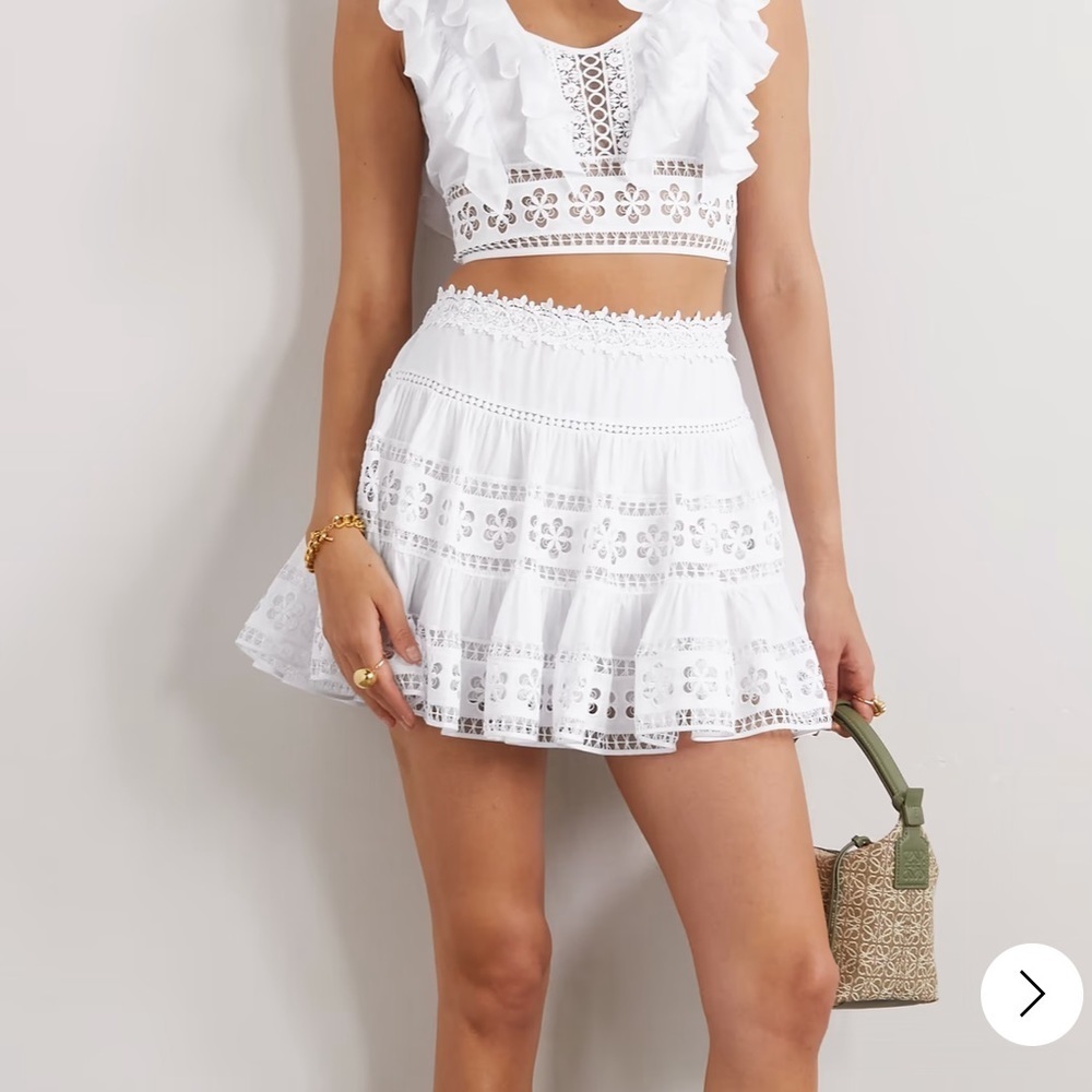 NWT Charo Ruiz Lea guipure lace-trimmed cotton-blend voile mini skirt size Large